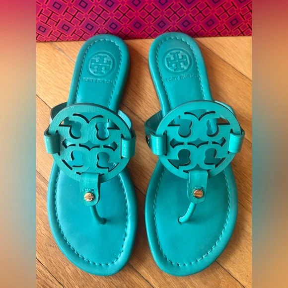 Tory Burch Turquoise Patent Leather Miller Sandals - Picture 4 of 10